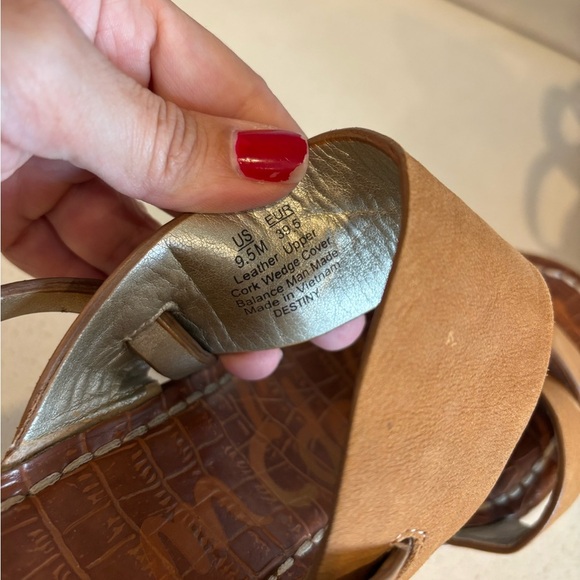 Sam Edelman Size 9.5 Destiny Brown Leather Platform Cork Wedge Sandals Tan - Picture 5 of 6